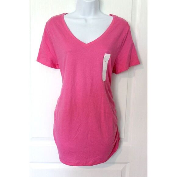 INGRID ISABEL MATERNITY Women's Hot Pink Top Tunic Sz L Fitted T-Shirt Rouched - Picture 1 of 4